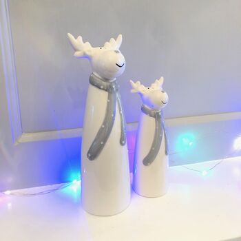 Pair Of Christmas Ceramic Reindeer With Scarf, 2 of 5