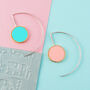 Pink And Turquoise Enamel Sterling Silver Hoop Earrings, thumbnail 3 of 5