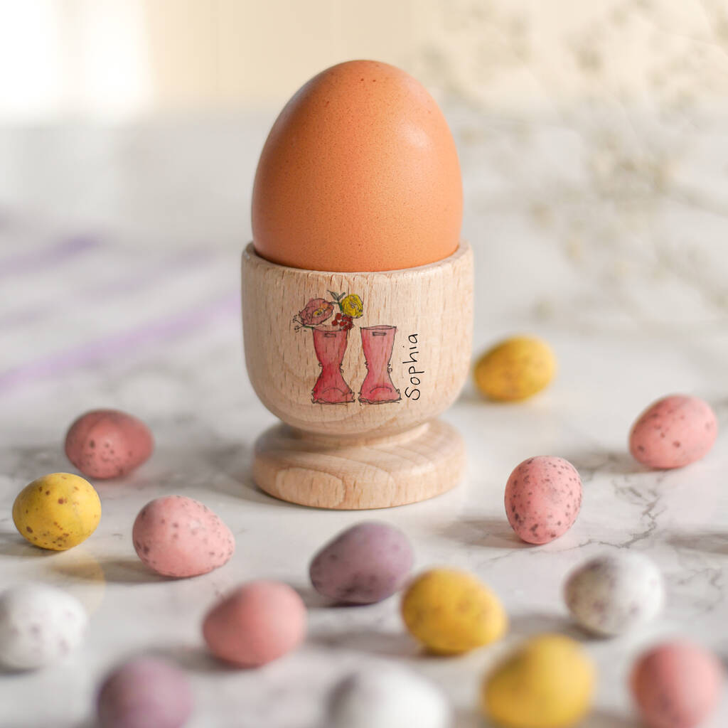 Personalised Single Welly Boot Wooden Egg Cup, 1 of 3