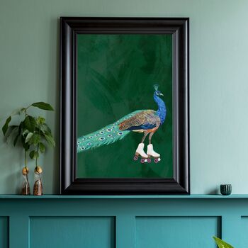 Custom Personalised Peacock Rollerksating Art Print, 2 of 6