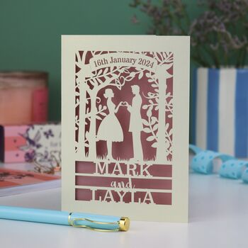 Personalised Papercut Couple Wedding Date Card, 2 of 8
