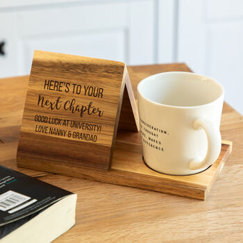 Personalised Book Stand And Coaster Here's To Your Next Chapter Gift, 5 of 6