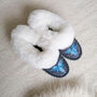 Peacock Blue Handmade Sheepskin Moccasin Slippers, thumbnail 3 of 7