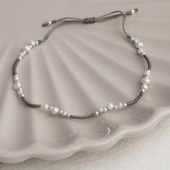 Sterling Silver Detailed Pearl Friendship Bracelet, 7 of 9