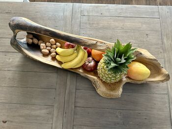 Huge Heavy 70–80cm Teak Wood Trug Bowl 6kg Fruit And Flower Holder, 4 of 12