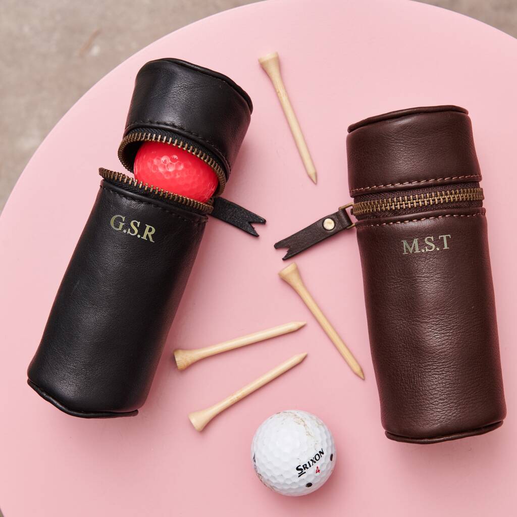 Personalised Leather Three Golf Ball Holder With Belt Loop, 1 of 8
