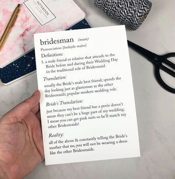 Funny Bridesmaid Definitions A5 Card By The New Witty