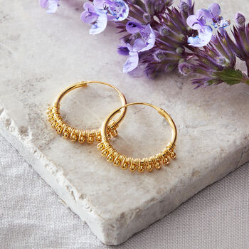 Gold Plated Silver Tiny Ball Hoop Earrings, 2 of 5