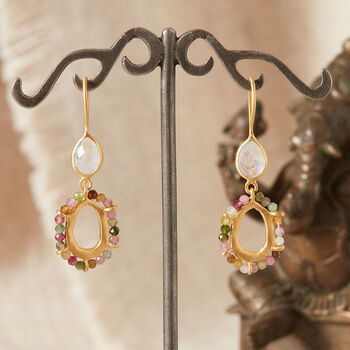 Moonstone Teardrop Tourmaline Beaded Drop Earrings, 7 of 8