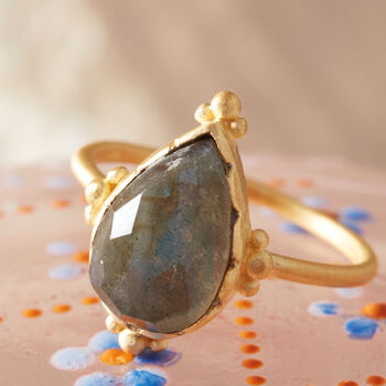 Grey Labradorite18 K Gold And Silver Pear Shaped Ring, 10 of 12