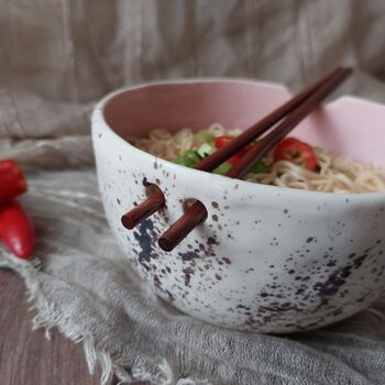 Handmade Speckled Pink Noodle Bowl With Chopsticks, 5 of 11
