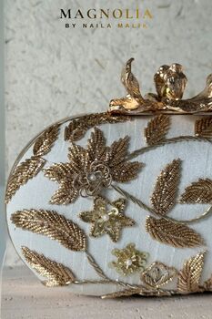 Arar | White And Gold Floral Embroidered Bridal Clutch, 8 of 10