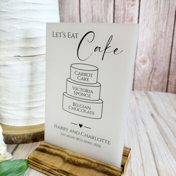 Classic Personalised Wedding Cake Sign Opaque Acrylic, 2 of 6