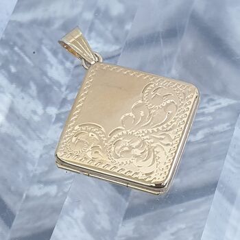 Handmade Square 9ct Gold Locket With Hand Engraving, 3 of 9