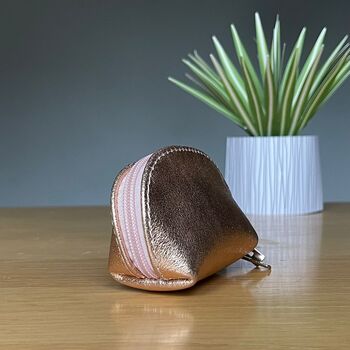 Leather Coin Purse In Metallic Rose Gold, 2 of 2