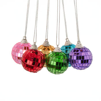 Multi Coloured Set Of Six Mirror Ball Baubles, 5 of 5