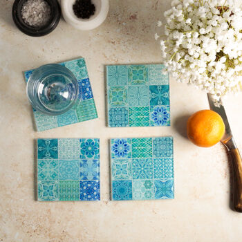 Turquoise Blue Teal 'Mixed Tiles' Chopping Board, 7 of 10