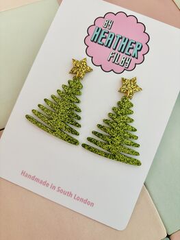 Green Squiggle Glitter Christmas Tree Earrings / Festive Jewellery / Sparkly Abstract Tree Earrings / Holiday Jewellery / Christmas Gift, 5 of 5