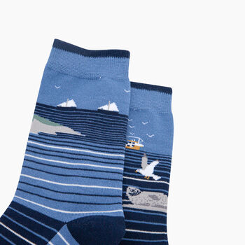 Coastline Stripes Combed Cotton Odd Socks In Blue, 2 of 4