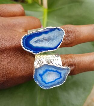 Blue ‘Mega’ Crystal Gemstone Silver Plated Ring, 3 of 5