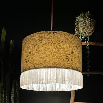 White Leopard Walk Silhouette Lampshades With Fringing, 3 of 12