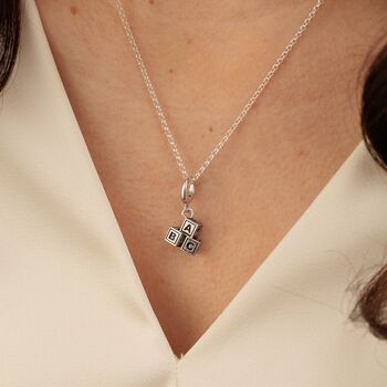 Sterling Silver Abc Building Block Stack Charm Necklace, 4 of 7