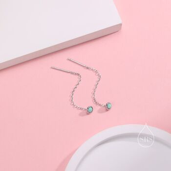Aqua Green Opal Dot Threader Earrings, 5 of 8
