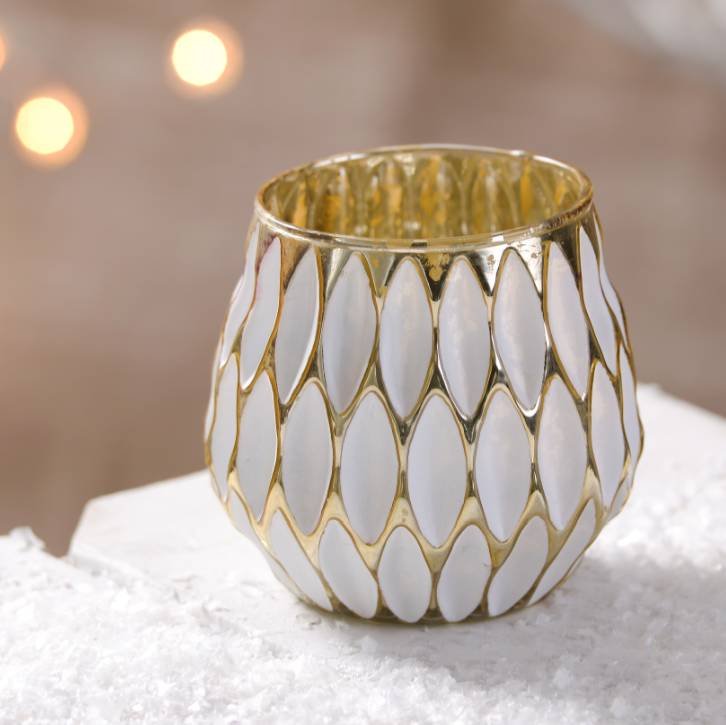 Hexagonal White And Gold Candle Holder By The Best Room