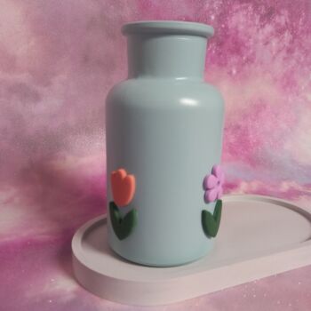 Hand Decorated Flower Mini Vase In Pastel Blue, 3 of 3