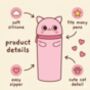 Cute Standing Silicone Pencil Case Pink Cat, thumbnail 3 of 3