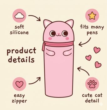 Cute Standing Silicone Pencil Case Pink Cat, 3 of 3