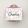Personalised Kids Fun Polka Dot Insulated Lunch Bag, thumbnail 9 of 12