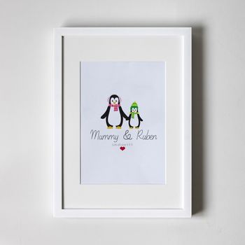 Personalised Art Print, Mummy And Child Penguin, 2 of 3