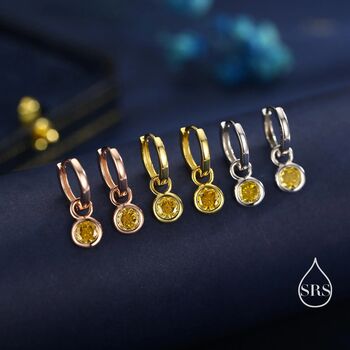 Sterling Silver November Birthstone Citrine Yellow Crystal Drop Hoop Earrings, 4 of 11