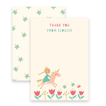Personalised Unicorn And Princess Thank You Cards, 2 of 3