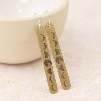 Sterling Silver And Brass Moon Phase Stick Earrings, 2 of 4