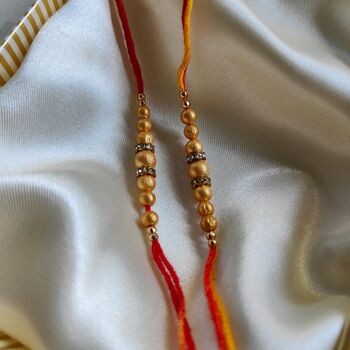 Golden Yellow Threaded Beaded Rakhi For Brother, 4 of 6