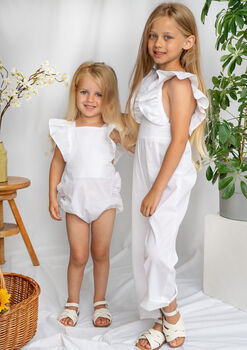 White Frilled Dungarees With Monogramming, 3 of 3