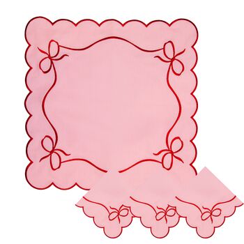 Cotton Napkins With Bow Embroidery Pink/Red • Set Of Four, 2 of 3