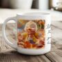 Personalised Autumn Duck Playing In Leaves Gift Mug, thumbnail 1 of 2