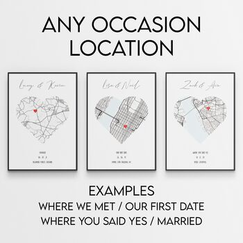 Valentines Gift Personalised Map Print Of Any Location, 3 of 4