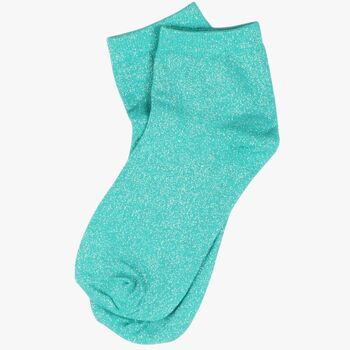 Women's Glitter Anklet Socks Turquoise, 3 of 4