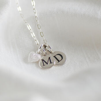 Sterling Silver Round Initial Necklace With Heart Charm, 9 of 10