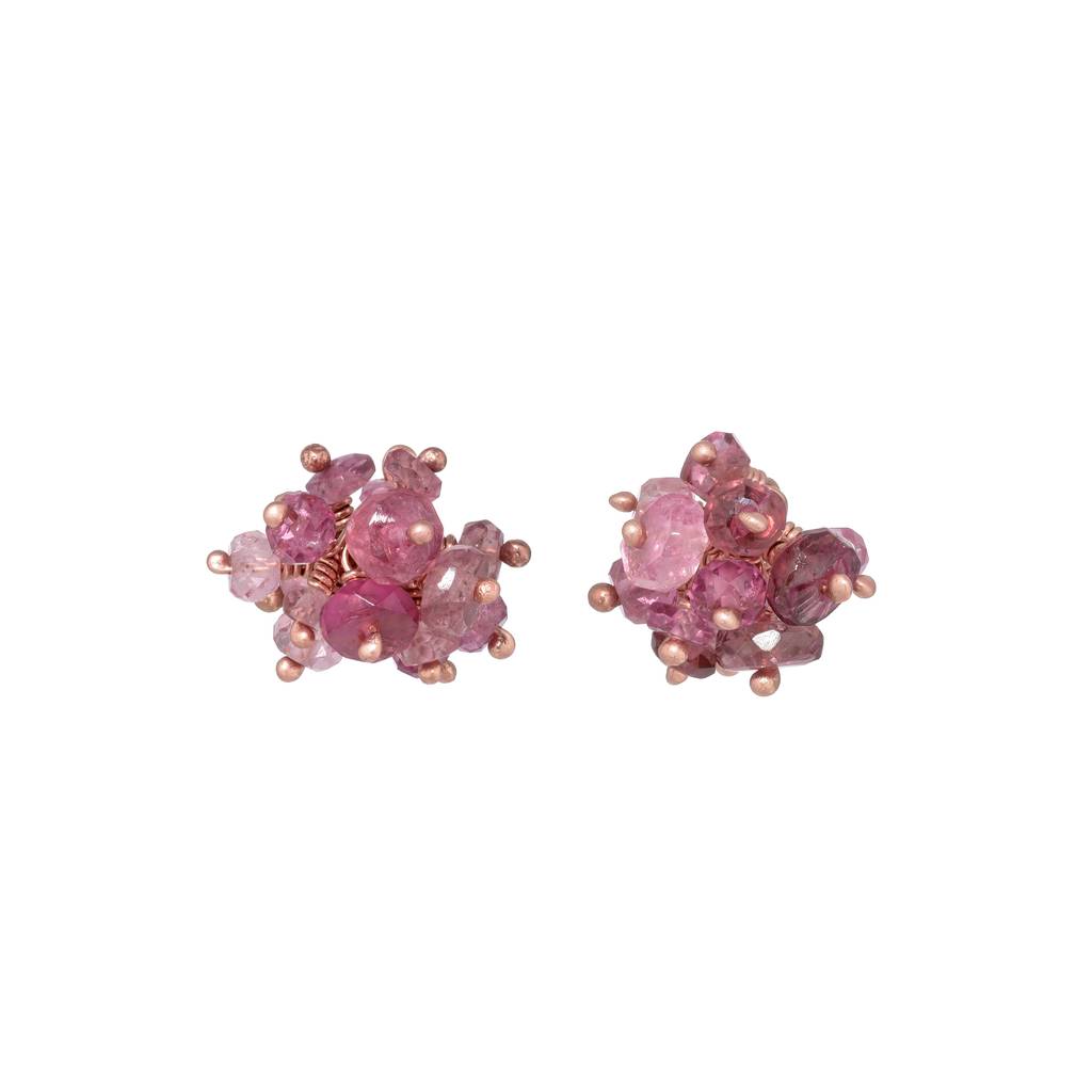 Pink Tourmaline Pompom Stud Earrings, 1 of 2