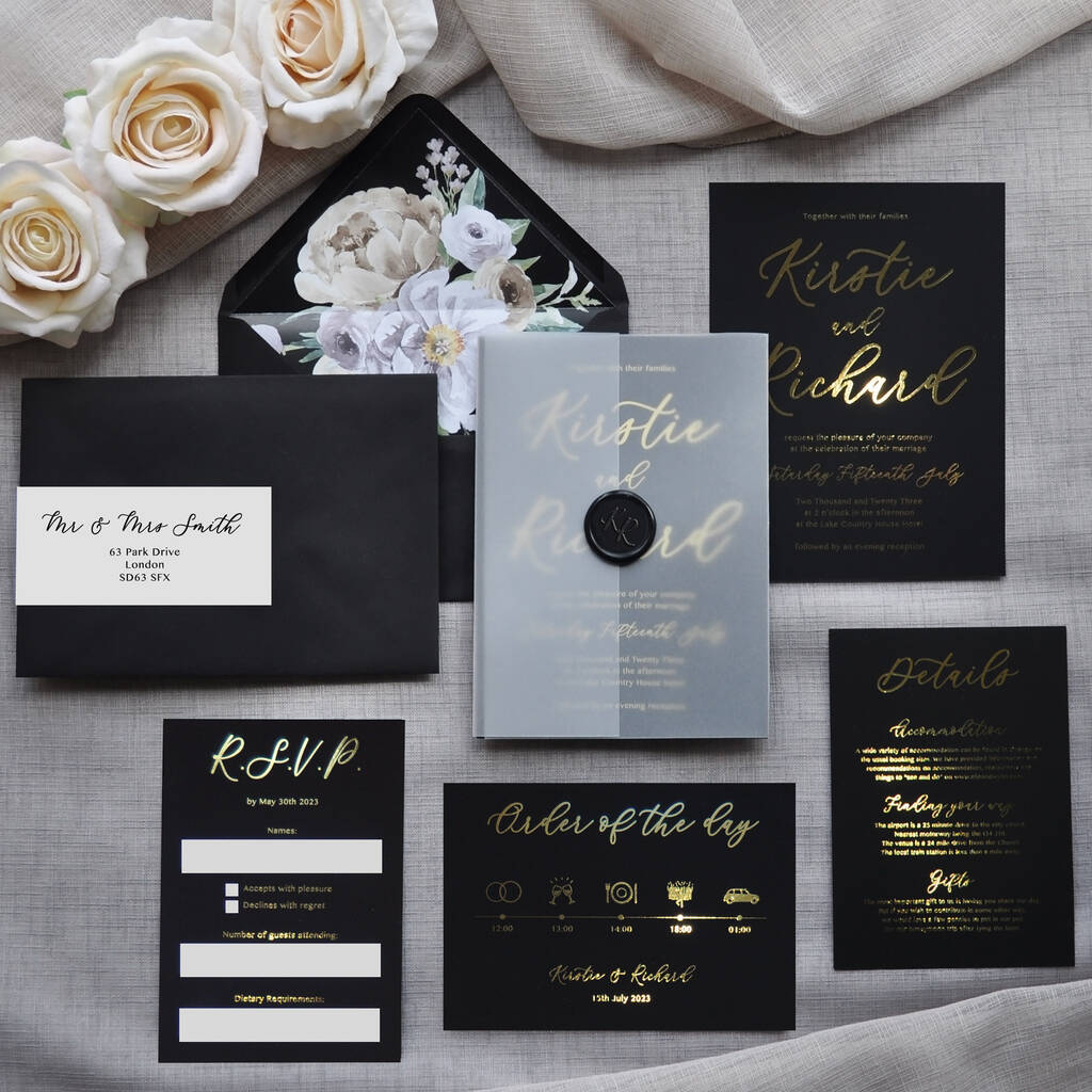 Luxury Foiled Script Wedding Invitation, 1 of 6