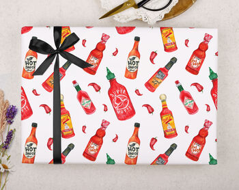 Valentine Wrapping Paper With Hot Sauce Design, Three Sheet Pack, 3 of 3