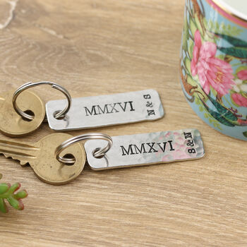 10th Anniversary Numerals Pair Of Personalised Keyrings, 3 of 6
