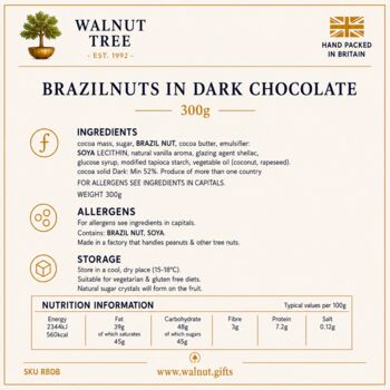 Dark Chocolate Covered Brazil Nuts Gift Box – 300g, 5 of 7