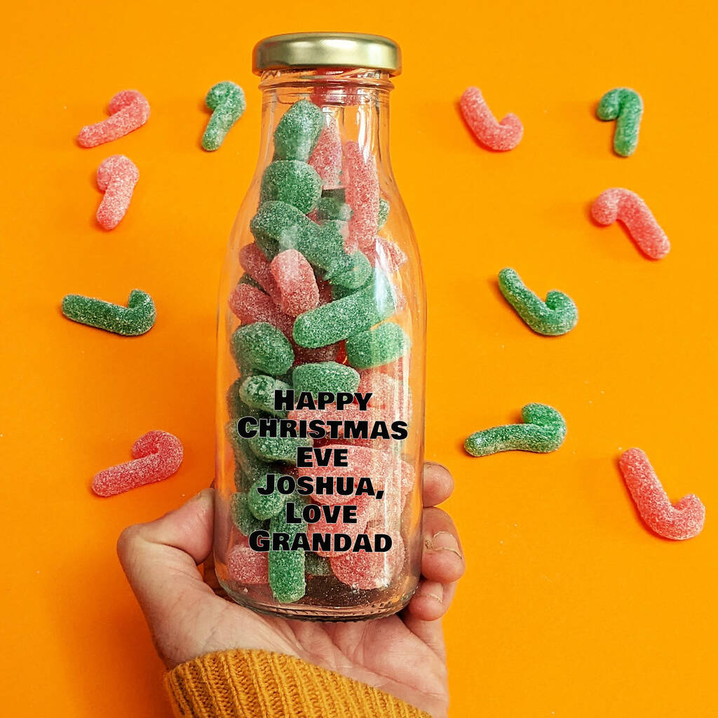 Personalised Candy Cane Christmas Gummies Bottle, 1 of 2