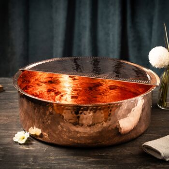 Solid Copper Pedicure Bowl With Removable Footrest, Hammered Copper 350 Mm Diameter, 5 of 5
